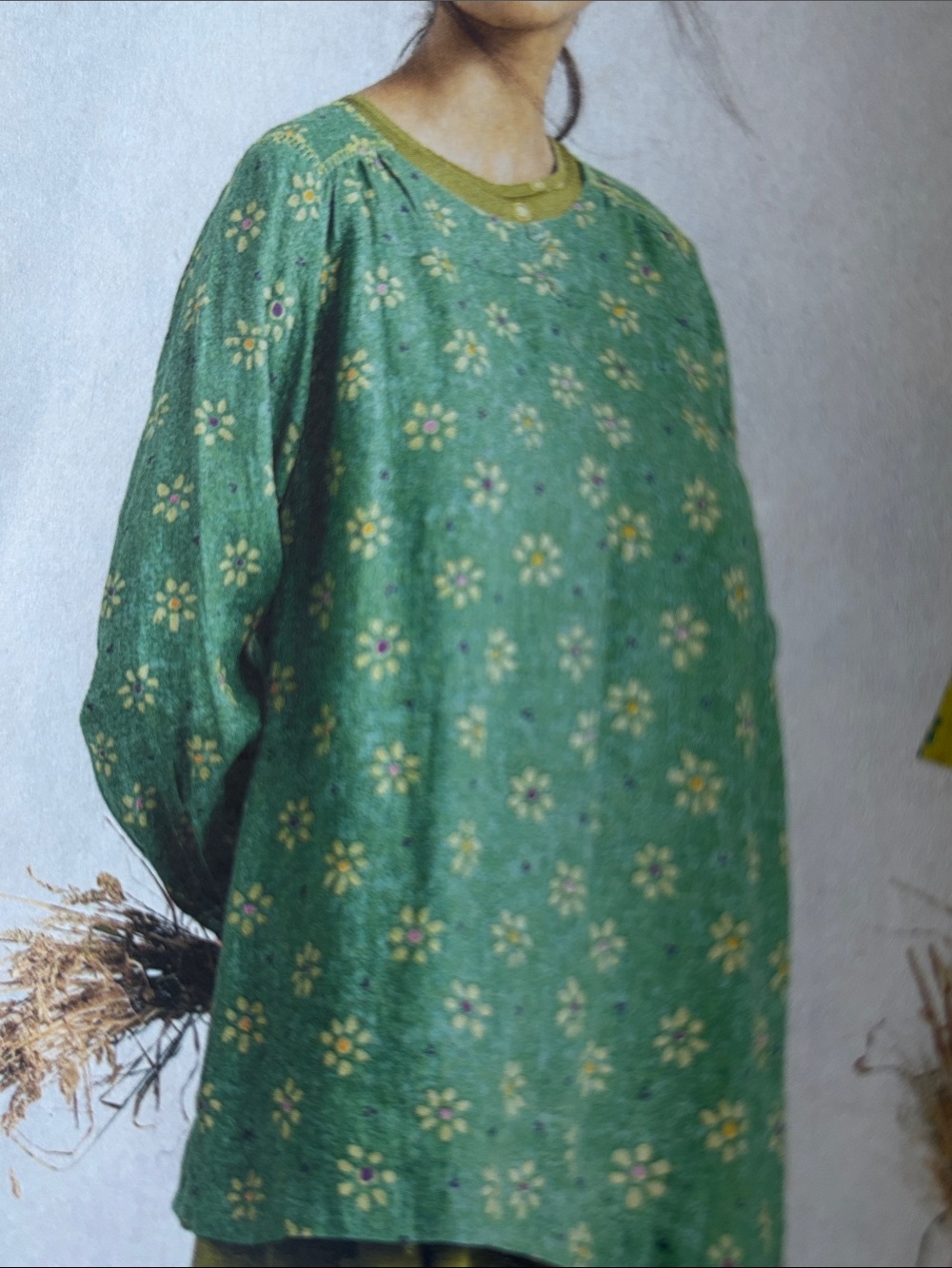 Gudrun Sjoden “Ester” Blouse, Green/Patterned, Size Medium